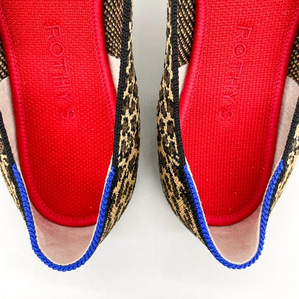 Rothys The Loafer Little Cat Womens 8 Leopard Print Knit Flats Slip On Preppy